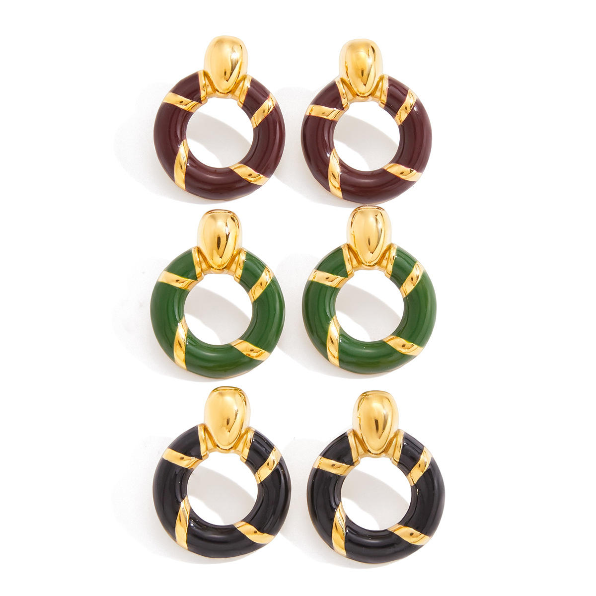 Gold-Accent Enamel Hoop Drop Earrings