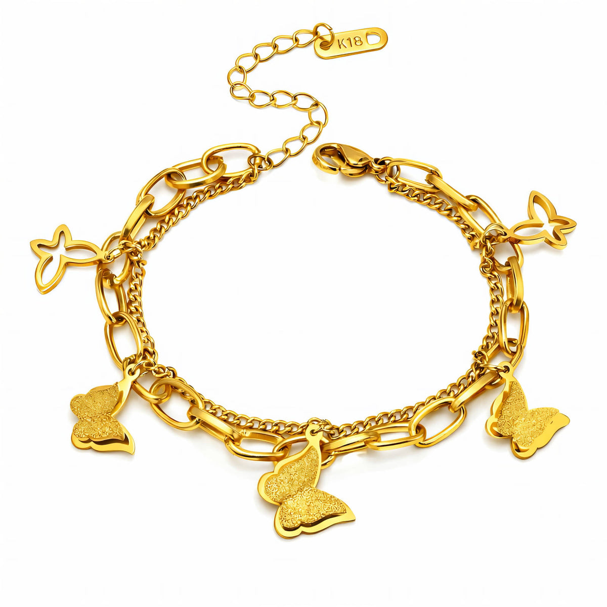 18k gold plated bracelet with butterfly charms 