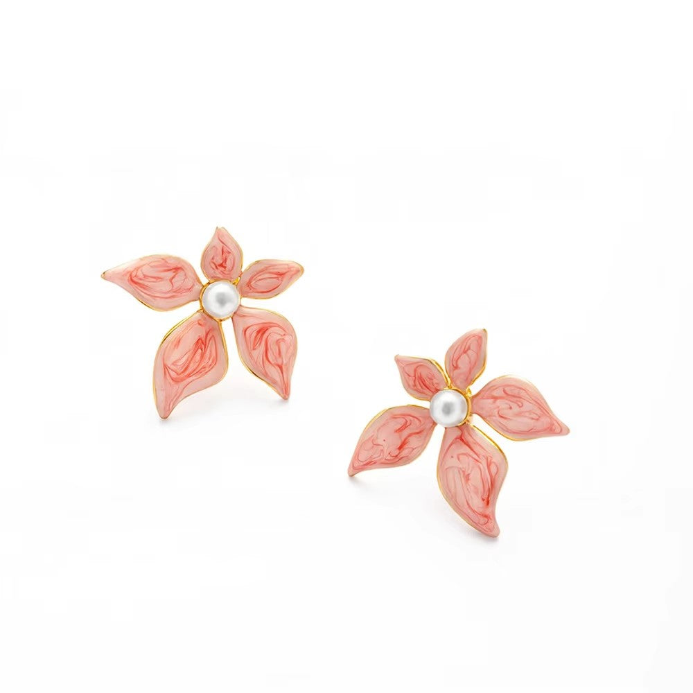 Pink Blossom Pearl Stud Earrings