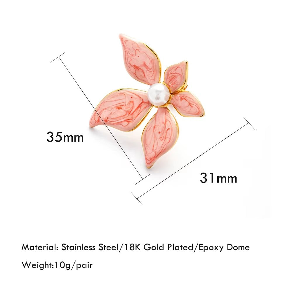 Pink Blossom Pearl Stud Earrings