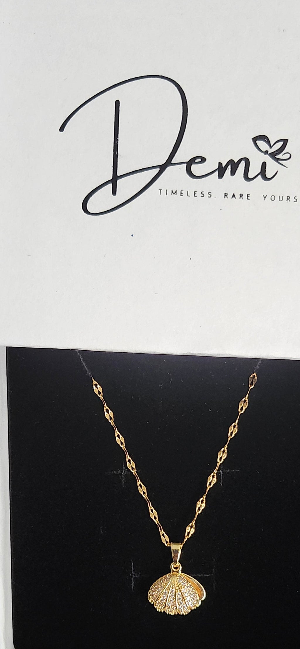 Gold Seashell Pearl & Crystal Necklace