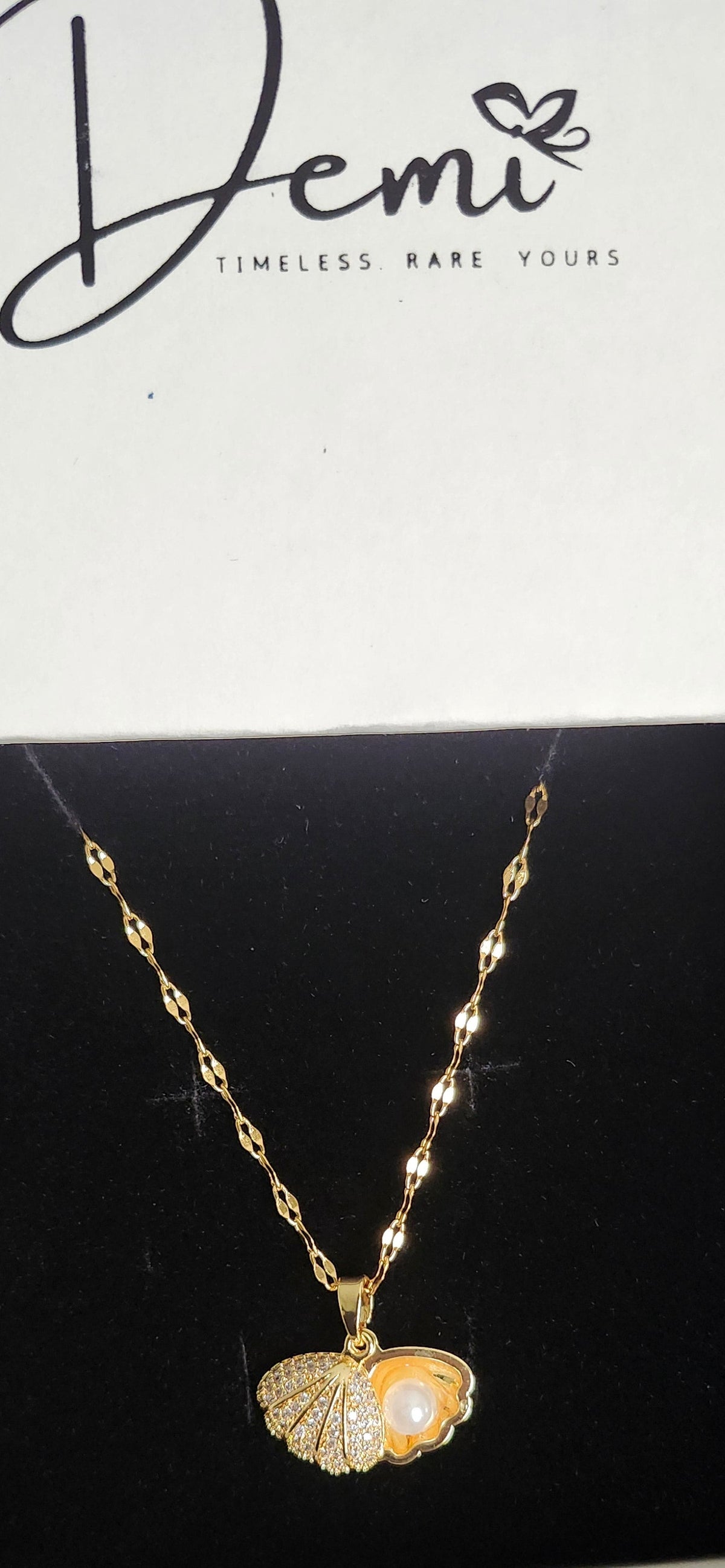 Gold Seashell Pearl & Crystal Necklace