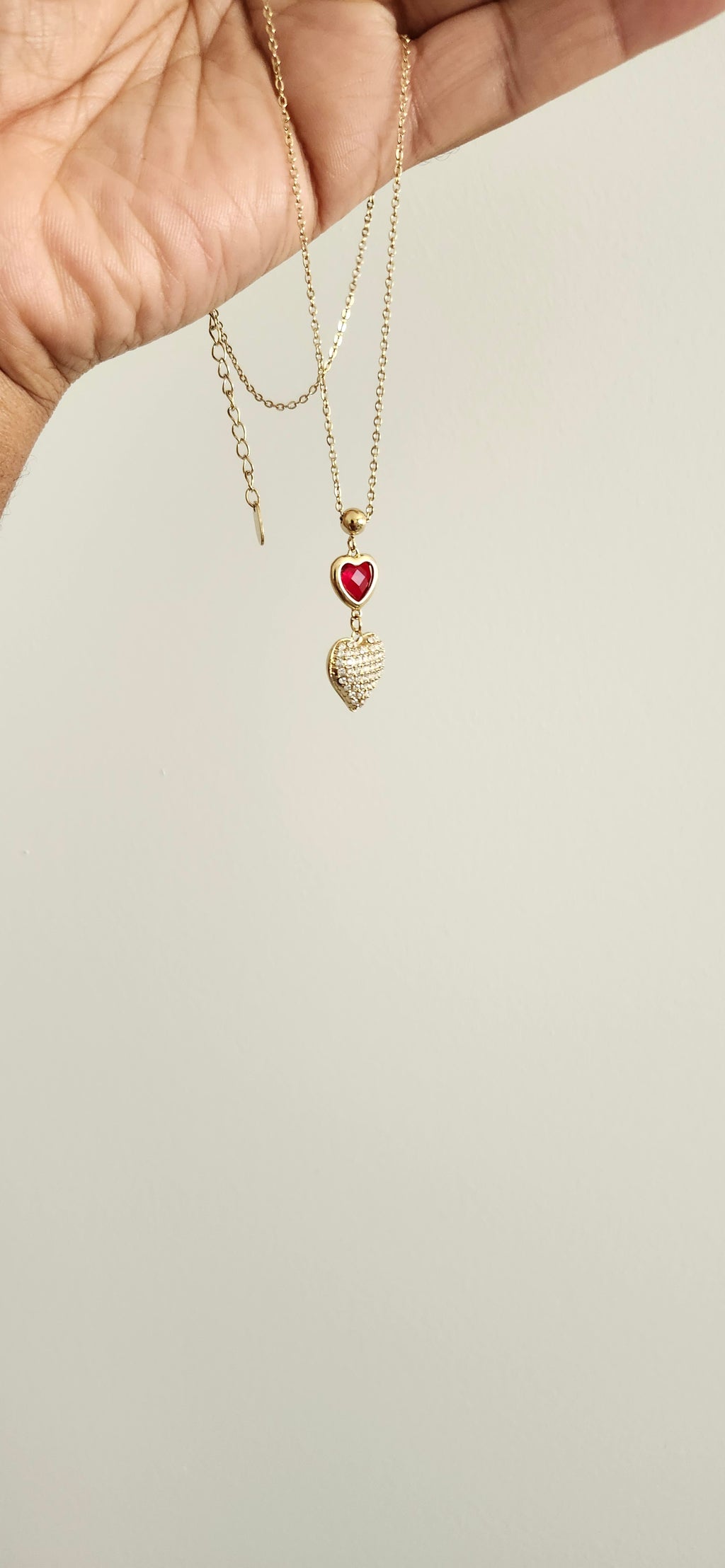 Red Heart & Crystal Rhinestone Necklace