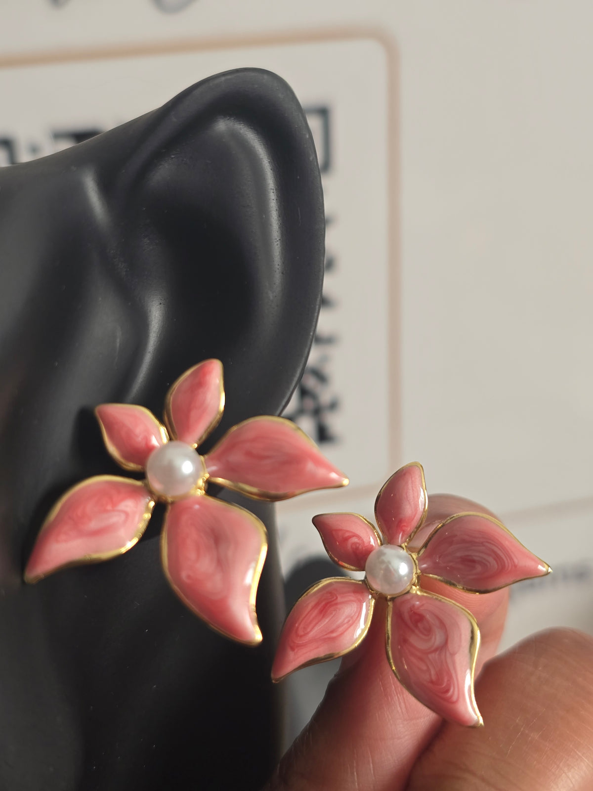 Pink Blossom Pearl Stud Earrings