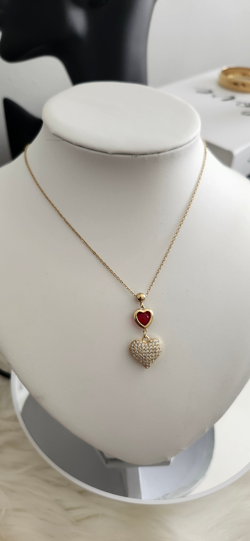 Red Heart & Crystal Rhinestone Necklace