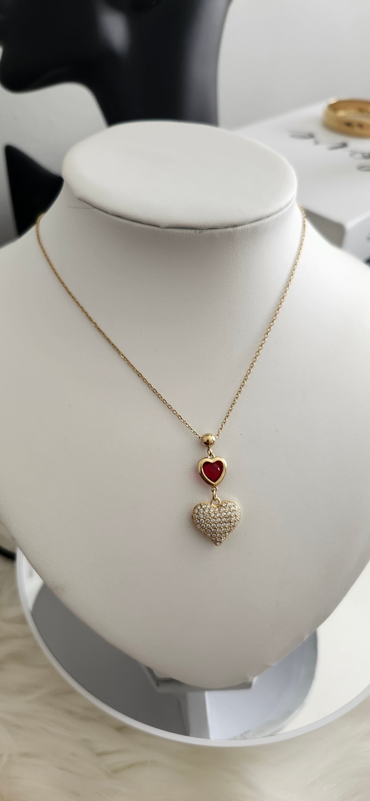Red Heart & Crystal Rhinestone Necklace